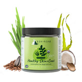 kin-kind skin coat supplement bottle closeup highlights natural ingredients for healthy fur