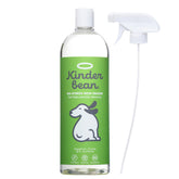 Kinderbean urine-stain-odor-eliminator bottle demonstrates enzyme action on carpets and upholstery.