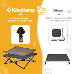 KingCamp elevated dog bed medium, top view highlights breathable cooling mesh.