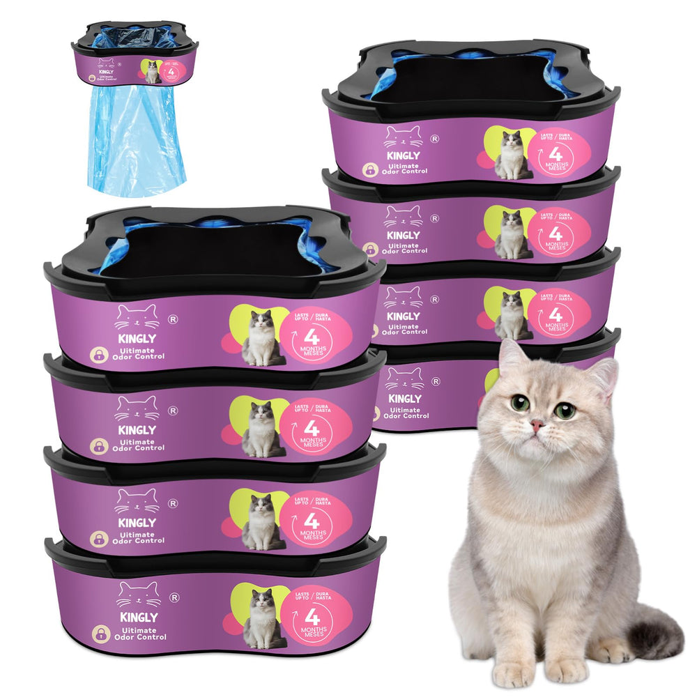 KINGLY premium cat litter refill 8-pack showcasing durable bags for odor control.
