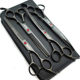 KINGSTAR 7.0in titanium black straight scissors for precise pet trimming.