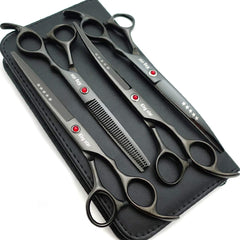 KINGSTAR 7.0in titanium black straight scissors for precise pet trimming.