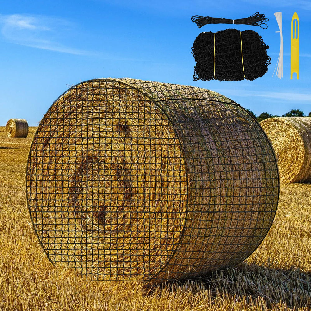 Kingump round bale hay net close-up shows 1.5-inch mesh for slow feeding