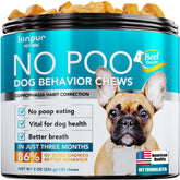 Kinpur No Poo Chews packaging closeup highlighting natural ingredients for stool deterrence