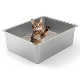 Kirecoo stainless steel cat litter box with open top supports easy entry.