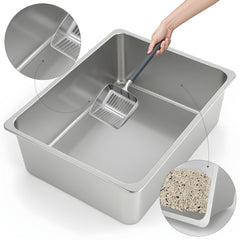 Kirecoo stainless steel litter box prevents odors with a smooth non-stick surface.