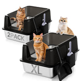 KISENG stainless steel litter boxes in full setup for spacious multi-cat use and easy care.