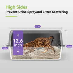 KISENG 2 Pack stainless steel litter box inside view, roomy interior supports multiple cats' comfort and effortless scooping