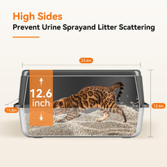 KISENG XL litter box side view showing tall sides for better containment.