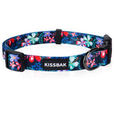 KISSBAK large dog collar Hibiscus pattern close-up, showcasing soft, durable fabric for all-day wear.