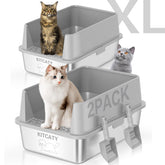 KITCATY 2-pack stainless steel litter box set—spacious for large cats