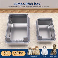 KITCATY stainless steel litter box side view highlights 12-inch high sides.
