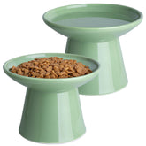 KITCHENLESTAR 6.2-inch elevated cat bowls in light green support comfortable, table-height meals