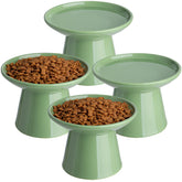 KitchenLESTAR 6.2-inch elevated ceramic cat bowls green, front view; whisker-friendly feeding for comfortable meals.