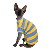 Kitipcoo Sphynx shirt blue-yellow front view for comfortable daily wear