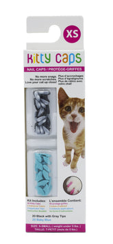 Kitty Caps nail caps pack contents with adhesives for safe, humane claw management at home