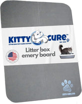 Kitty Cure cat nail file scratcher in litter box enables natural claw filing during use