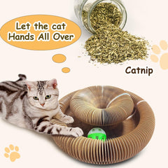 Kitty Kurlz cardboard scratch toy closeup shows scratch resistant surface and nail-friendly design.