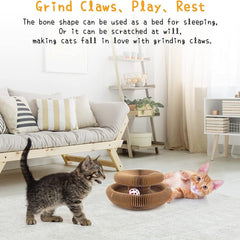 Kitty Kurlz Magic Organ cat scratcher cozy bed conversion supports rest after play sessions.