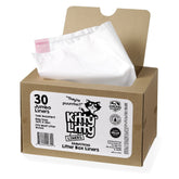 Kitty Litty cat litter box liners packaging highlights bulk value and convenience