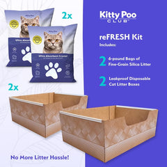 Kitty Poo Club 6 lbs fine-grain silica litter for strong absorption.