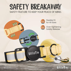KittyTag Airtag collar yellow—dusk reflective design enhances nighttime visibility.