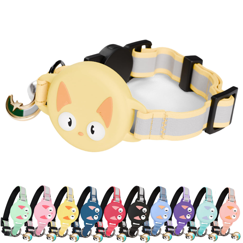 KittyTag Airtag collar yellow—front view for quick safety checks and tag visibility.