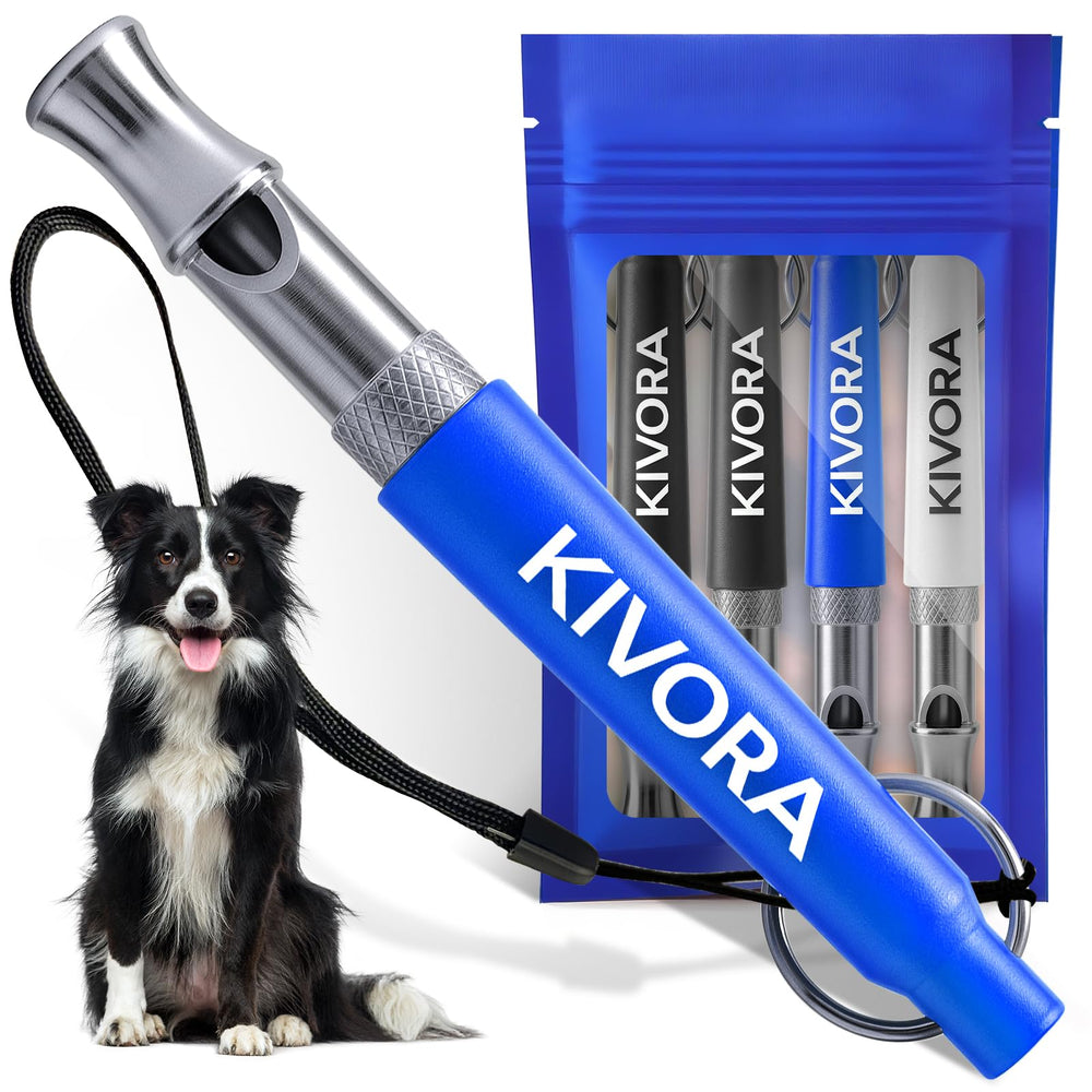 KIVORA dog whistle four-pack blue enables portable bark control and recall training.