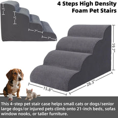 KIWIWOOF 4-step pet stairs bed access grey aids gentle climbs