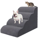 KIWIWOOF 4-step pet stairs side view grey for safe bed access
