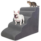 KIWIWOOF 5-step pet stairs gray close-up foam showing supportive padding.