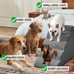 KIWIWOOF pet stairs gray folded design highlights space-saving storage.