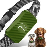 KJKZO dog bark collar front view in green demonstrates a compact training aid for a peaceful home.