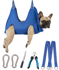 Kkiimatt dog grooming hammock harness setup shows secure, tear-resistant design for stress-free grooming.