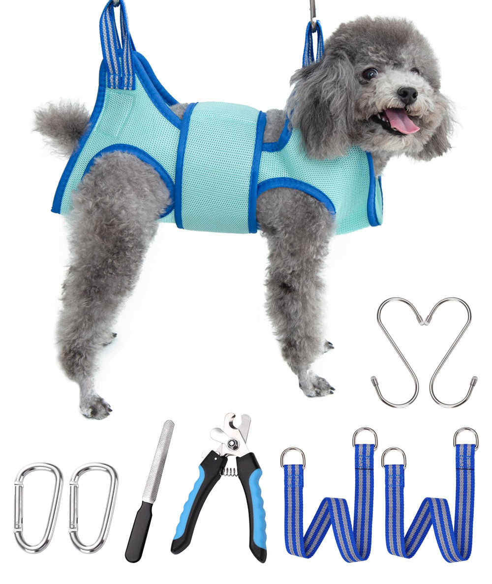 Kkiimatt XS dog grooming hammock front view for calm nail trims.