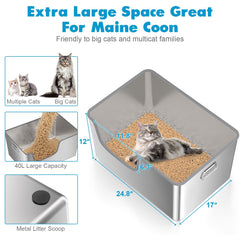 Klarana stainless-steel litter box high-sides design keeps litter contained and minimizes mess.