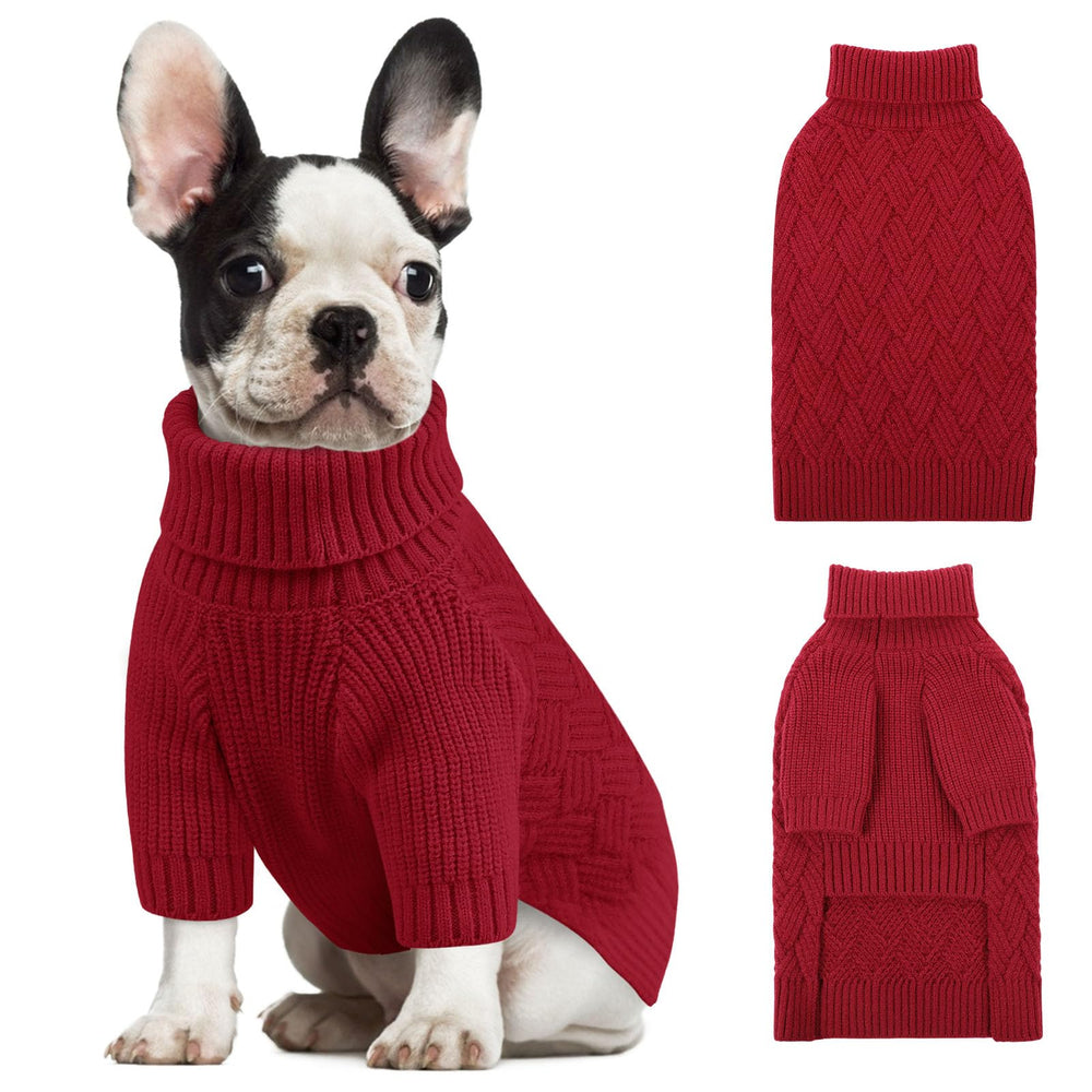 KOESON suéter para perro rojo con cuello alto y manga media, ideal para días fríos.