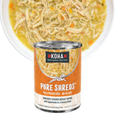 KOHA Pure Shreds chicken entrée bowl shows shredded texture for easier digestion