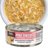 KOHA Pure Shreds can close-up shows tender chicken and salmon, ideal for picky eaters.