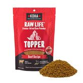 KOHA Raw Life beef topper in bag boosts flavor for picky eaters.