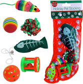 Kole Christmas Cat Stocking with fish toy—promotes interactive play during holidays