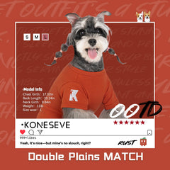 Koneseve dog shirts size chart showing universal XS-5XL sizing for many breeds