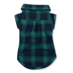 Koneseve plaid shirt green, back view on pet, comfortable fit for everyday wear.