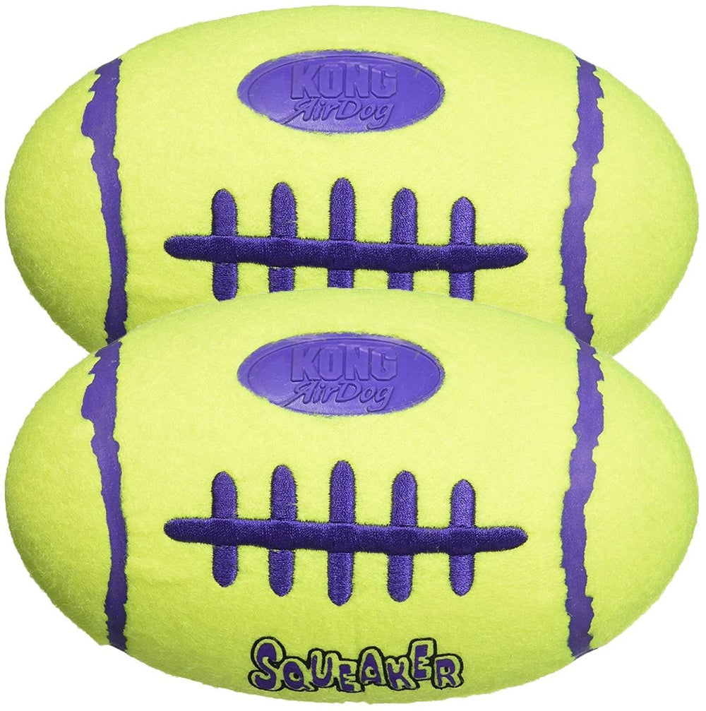 KONG Air Squeaker Football dog toy set of 2 for medium dogs, ideal for fetch
