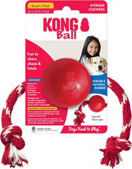 KONG Ball with Rope in action for tug and fetch during interactive play.