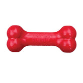 KONG Goodie Bone front view, durable red rubber for engaging chewers and treat dispensing.