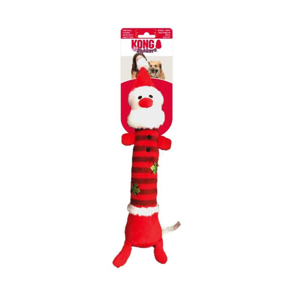 KONG Holiday Shakers Luvs Santa toy for medium dogs encourages fetch, shaking, and interactive play.