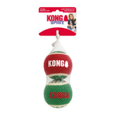 KONG Holiday Sport Balls 2-pack front view with festive colors for fetch.