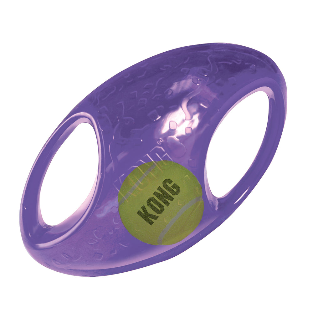 KONG Jumbler football with interior tennis ball enables active fetch and durable play