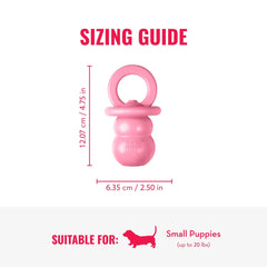 Durable natural rubber KONG Puppy Binkie withstands daily teething